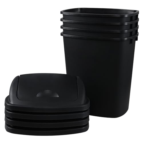 Caneca de basura plástica con tapa basculante, 10 gal, negra, set 4 miniatura 7