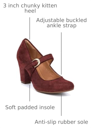 Image of SHODENSE Women Vintage Chunky High Heel Mary Jane Shoes Round Closed Toe Ankle Strap Dress Sandals 3 inch Block Heels Mary Jane Lolita Pumps Two-Toned Patchwork Buckle Office Lady Wedding Retro 4-11 M US
