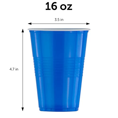 DecorRack 50 Count Blue Party Cups, 16 oz BPA Free Plastic Cups, Perfect for Birthday, Picnic, Indoor and Outdoor Event, Stackable, Reusable, Disposable Round Beverage Drinking Cups (50 Pack)