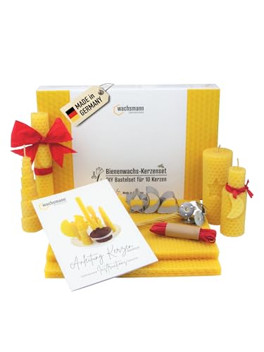 Wachsmann Kit para hacer velas de cera de abeja. Crea 10 velas naturales, set de manualidades DIY de colores para niños y adultos, láminas y mechas incluidas, fabricado en Alemania