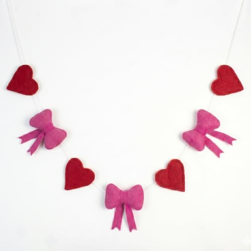 Image of Folkulture Valentine Felt Garland Banner for Home Decor | 72 inches Heart & Bow Hanging Garland for Valentine's Day Decorations, Bedroom Decor, Wall Decor, Party Decorations & Anniversary Room Decor