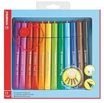 Fibre-Tip Pen with Cap-Ring - STABILO Cappi - Pack of 12 + 1 Pack Ring - Assorted Colours