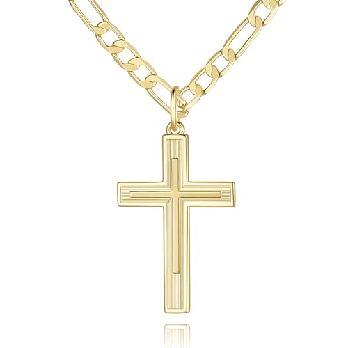 Cross Necklace for Men 14K Gold Cross Necklace for Men Gold Crosses Chain Necklaces for Mens Robust and Stylish Masculine Touch Paired with Figora Chain Mens Crosses Necklaces Pendant 20/22/24/26in