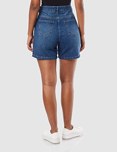 Shorts Jeans Feminino Cintura Média Com Pregas Azul Escuro 040