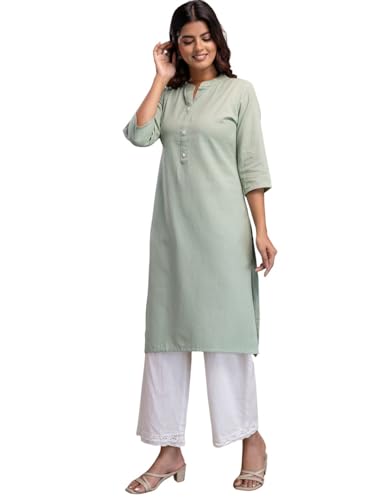 Image of feranoid Women's Plain Cotton Kurta with Mandarin Collar, 3 /4 Sleeves & Pocket