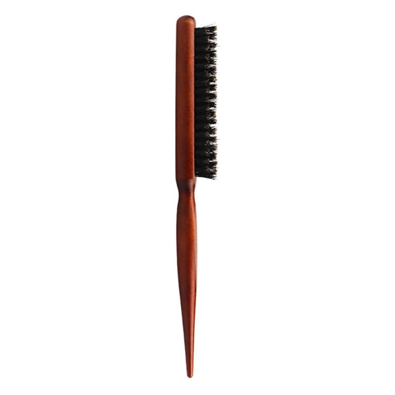 Holibanna ヘアブラシ 猪毛 100% 3列 ラットテールコーム 木製 テールコーム 逆毛 ボリュームアップ 頭皮 スタイリング ヘアセット ブラウン