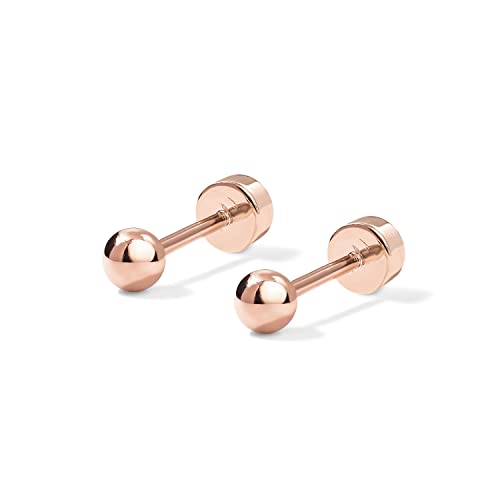 Image of PAVOI 14K Gold Plated Solid 925 Sterling Silver Posts Dainty Ball Stud Flatback Earrings for Women - Cartilage Helix Piercing Jewelry - Small Screwbacks Stud Earrings for Women