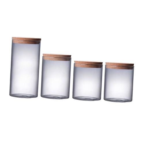 UTHCLO 4個 透明ガラス製キッチン食品保存容器点 耐湿?木塞密封キャニスター 茶葉コーヒー豆乾燥果実収納用