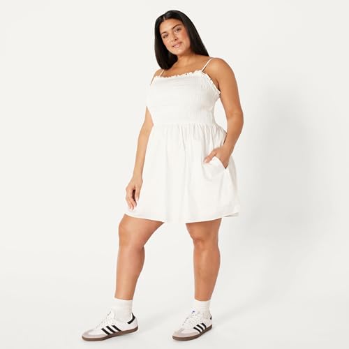 Image of Amazon Essentials Women's Regular-Fit Cotton Sateen Smocked Bodice Dress