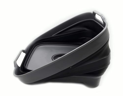 SAMMART Collapsible Dishpan with Draining Plug - Foldable Washing Basin - Portable Dish Washing Tub - Space Saving Kitchen Storage Tray (1, Grey/Black)