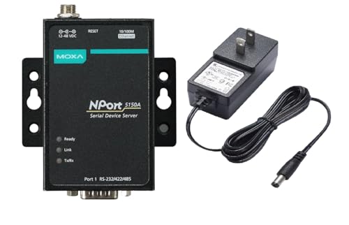 Moxa NPort 5150A/US - 1 Port Device Server, 10/100M Ethernet, RS-232/422/485, DB9 Male (Adapter Included)