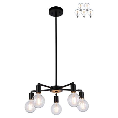 XiNBEi Lighting 5 Light Chandeliers, Pendant Lighting with LED Bulbs, Matte Black Finish XB-C1211-5-MBK Cover