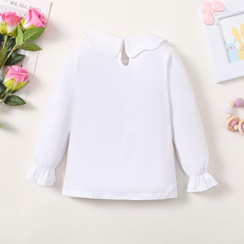 Image of 12M-14Y Toddler Baby Girls Peter Pan Collar Blouse Kids Girl Solid Color Puff Sleeve T-Shirts Casual Tee Tops
