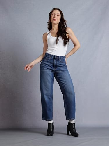 Image of INKD Women's Barrel Fit Jeans - 100% Cotton | High- Rise | Comfortable Fit | Casual Denims | Jeans for Women | Mom Fit Jean | Ankle Length Jean (Available in Plus Sizes)