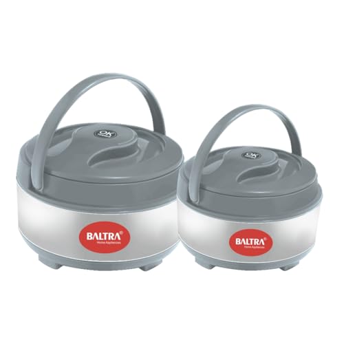 Image of BALTRA Inner Stainless Steel Thermoware Casserole Set with Lid for Roti /Chapati | (1000ml, 1500ml) Insulated Hot Pot for Hot Meal /Chapati /Curry Set /Biryani | Serving Bowl with Lid (Cherish Set of 2)
