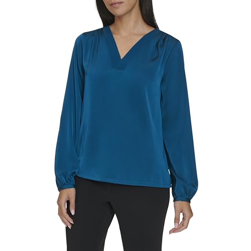 Image of Calvin Klein Womens V Neck Long Sleeve Blouse