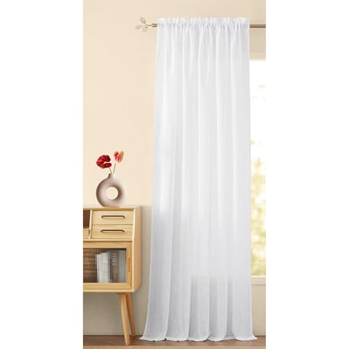 Image of HOMEMONDE Cotton Sheer Curtains 10 Feet Long Single Piece - Rod Pocket Long Door Curtain Light Filtering Transparent Solid Sheer Drapes - (120 Inches, White)