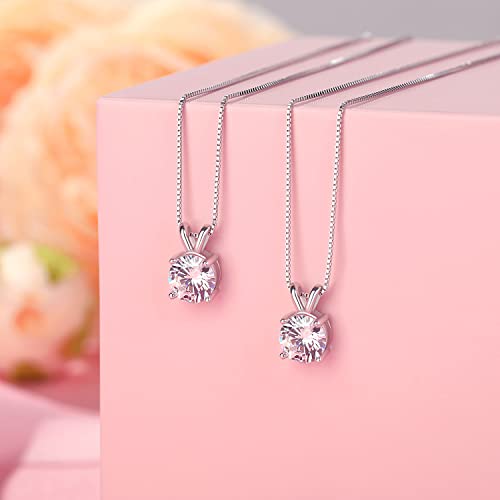 Dowos DW7.3M 925 Sterling Silver Dainty Diamond Necklace For Women Mother'S Day, 18K White Gold Plated 8Mm Round Brilliant Cut Solitaire Pendant Necklace thumb #2