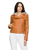 Made By Johnny MBJ Womens Faux Leather Motorcycle Jacket with Hoodie