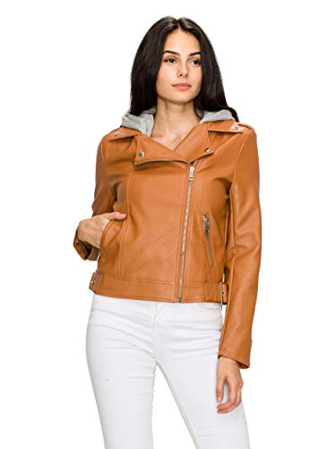 Made By Johnny Faux Leather Jacket Women Motorcycle Coat for Biker with Removable Hood