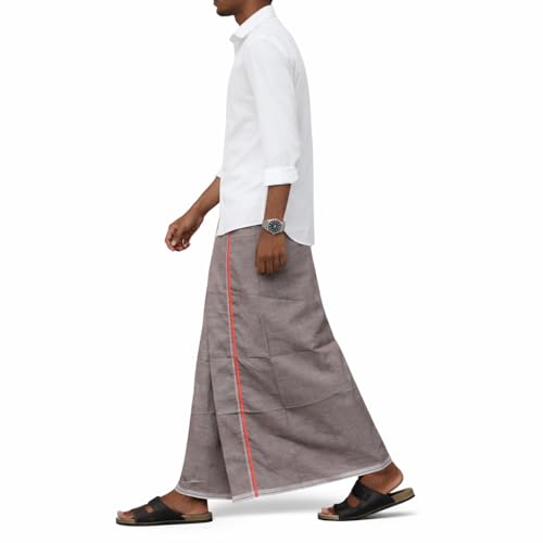 Image of Pure Cotton Dhoti for Men (1.28 x 1.87 m) | Solid Panchalu with Varied Small Color Border | Kerala Cotton Veshti, Khadi Dhoti | Lightweight Pooja & Temple Wear