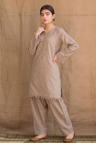 Image of ANNI Designer Co Ord Set for Women Viscose Solid | Farshi Salwar Suit for Women | Kurta Farshi Palazzo Outfit | Round Neck V Slit Full Sleeve Regular Fit Ethnic Dress Stylish Womens Clothing