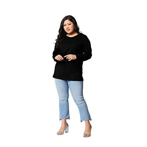 Image of Bewakoof Women's Solid 100% Cotton Plus Size T-Shirt - Slim Fit, Round Neck, Full Sleeves