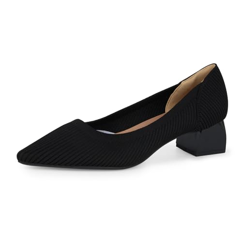 YEOJOU Heels for Women Knit Pointed Toe Women Pump Shoes Low Heel Comfortable Womens Dress Shoes Work