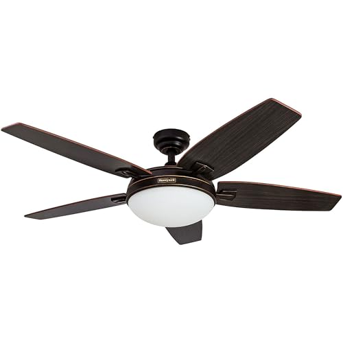 Honeywell Ceiling Fans Carmel, 48 Inch Contemporary Indoor LED Ceiling Fan with Light, Remote Control, Dual Mounting Options, Dual Finish Blades, Reversible Motor - 50197-01 (Bronze)