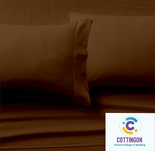 Image of Cottingon 5 PCs Split King Sheet Sets for Dual Adjustable Beds, Soft Luxury Microfiber XL Sheets for King Size Mattress Fits 15 to 18 deep Pocket, Chocolate