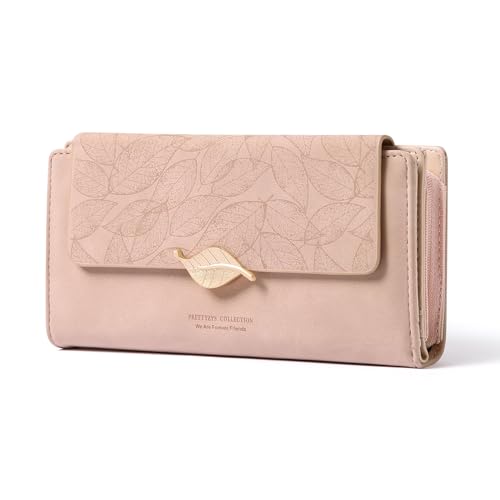 Image of Women's Wallet Leather RFID Blocking Bifold Clutch Large Capacity Credit Card Holder with Coin Zipper Purse