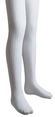 Sportoli Girls Ribbed Cotton Hold and Stretch Footed Winter Tights - White (size 2/4)2