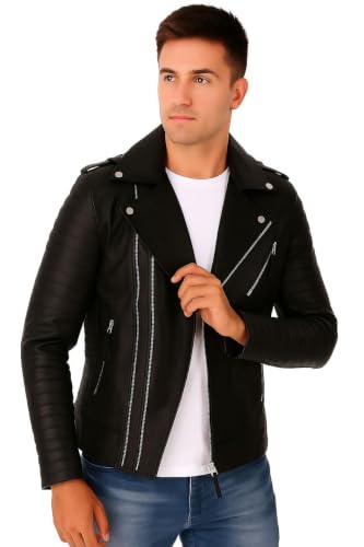 QULVANI Men's Black Quilted Biker Jacket - Image 6
