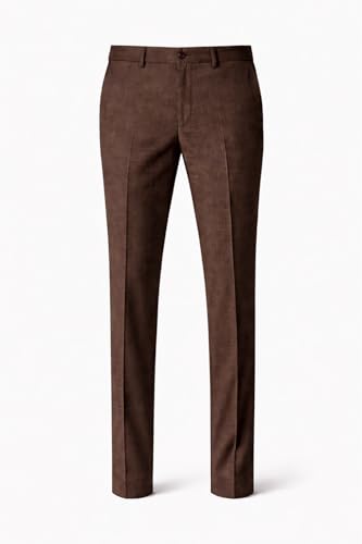 Image of Men's Formal Dress Trousers, Dark Brown, Flat Front Pants