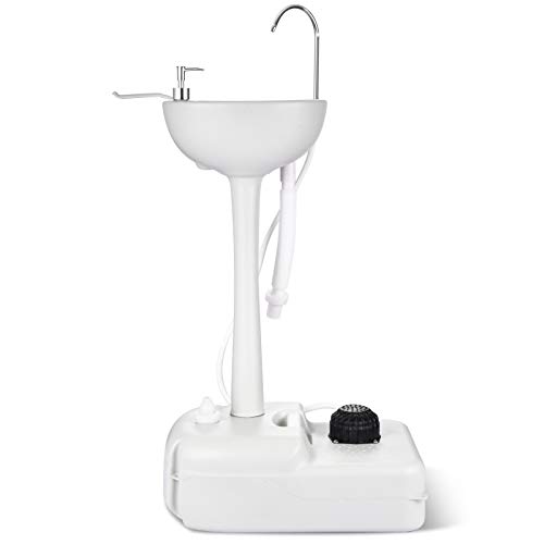 YITAHOME Portable Sink Camping Hand Washing Station with 17 L Wash Basin Stand, Rolling Wheels, Soap Dispenser, Towel Holder, for Outdoor, Travel, Boat, Gather, Garden, Worksite, White Upgra