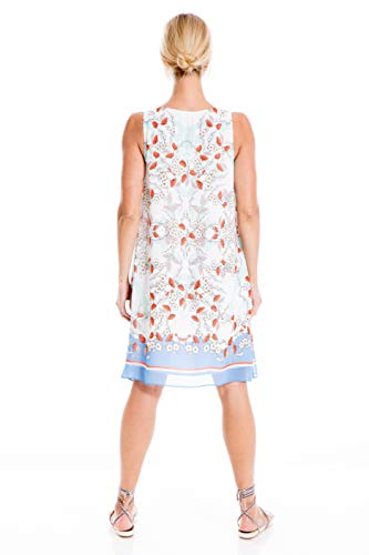 Max Studio Women's Scarf Print Sleeveless Shift Dress, Ivory/Blue/Aqua Winding Floral Brush, Small #TOP2