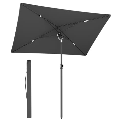 SONGMICS Sonnenschirm Balkon, 190 x 120 cm, Gartenschirm rechteckig, UPF 50+ Sonnenschutz, knickbar, Terrassenschirm, Outdoor Garten Terrasse Strand, Tragetasche, ohne Ständer, grau GPU024GZ01