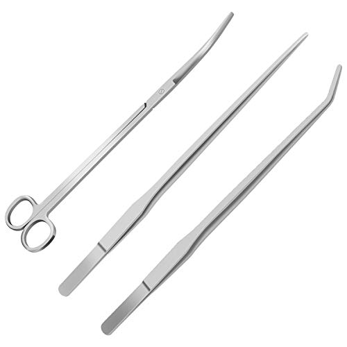 Winstory - Pinzas y tijeras para plantas de agua viva, 3 en 1, para acuario, curva de acero inoxidable