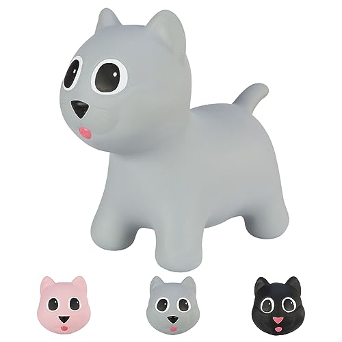 Hoppimals Tootiny, Juguete Hinchable para Saltar y Jugar para Niños Mayores de 1 año, Gato Gris, Bomba Incluida en Nuestra Caja Regalo. Juguete Duradero Incentivar y Ayudar a Andar.