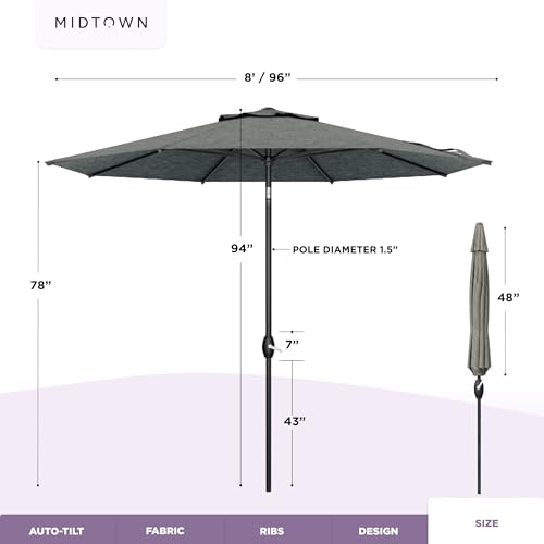 Image of Midtown Umbrellas 10-Year-No-Fade - 8 Ft - UV Proof Greige Polyester Fabric - Umbrella Outdoor Patio, Auto-Tilt Aluminum Frame Patio Umbrella for Garden, Pool & Deck - Black Pole