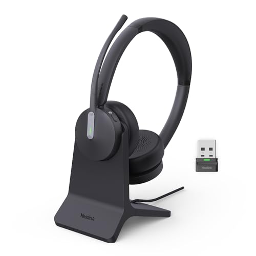 Yealink BH70 with Stand Wireless Bluetooth Headset with Microphone for Work, up to 35h Talking Battery Life, 3 Noise Cancellation Mics, Teams Certified, ≤90min Fast Charging, NO Power Adapter Needed