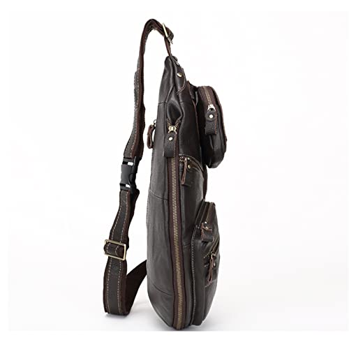 Men's Chest Bag Men's Leather Shoulder Bags Casual Messenger Bags Chest Bags for Travel Hiking Running(Coffee)3