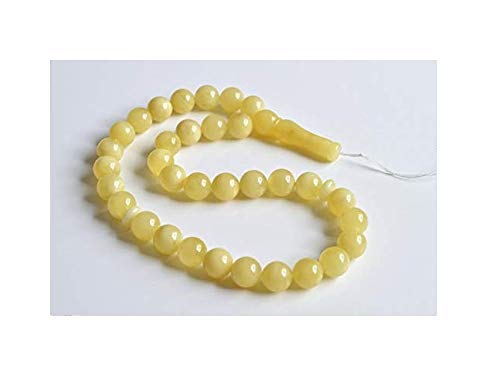 Intense Milky White Misbaha Rosary Prayer, Pure 33 Baltic Amber Islamic Worry Beads 45 g 13 mm, Islamic Taspih Royal Milky White Beads