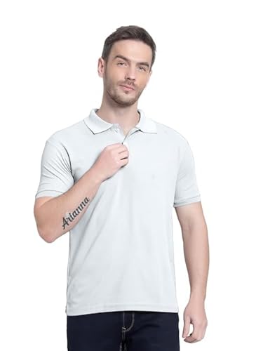 Image of Men's Poly Cotton-Matty Tshirt with Regular Fit Solid Pattern Half Sleeve Standard Length and Button Down Closure|Men's T-Shirts