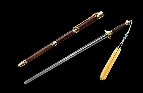 GLW Sword Hand Forged Pattern Steel Ridged Tai-chi Sword Blunt Copper Carved Fittings#0019