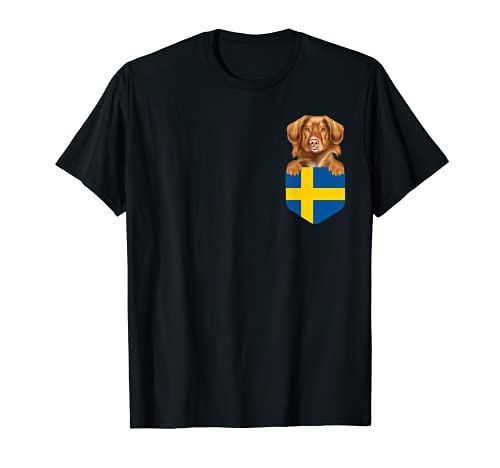 Sweden Flag Duck Tolling Retrievers Dog In Pocket T-Shirt, Black