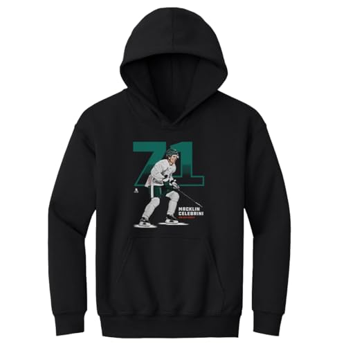 500 LEVEL Macklin Celebrini Youth Hoodie Sweatshirt - Macklin Celebrini San Jose Outline WHT (Black Medium)
