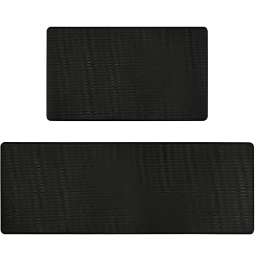 LUA VIKA Alfombra Cocina Lavable Antideslizante Pack de 2 - Tapete Cocina Impermeable, Duradero y Fácil de Limpiar, Alfombra antifatiga, Alfombrilla Cocina PVC Resistente, 44x75 cm + 44x120 cm, Negro