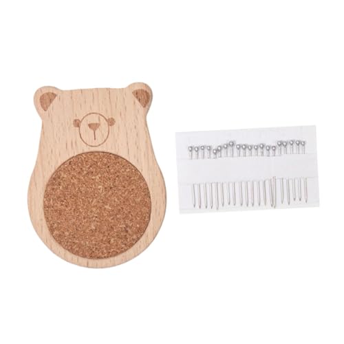 Fancyes Pin Cushion Needle Pillow Wood Lightweight Sewing Supplies Pin Holder Sewing Needle Cushion Holder for Needlework Stitching, Bear
