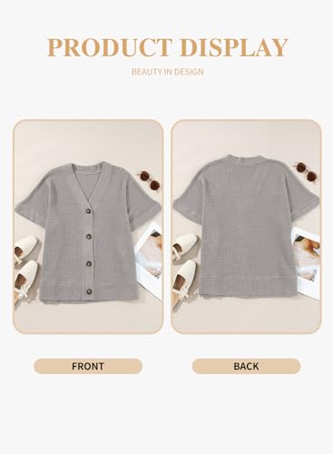 Image of Eytino Womens Plus Size Tops Casual V Neck Short Sleeve Waffle Knit Button Down Shirts(1X-5X)